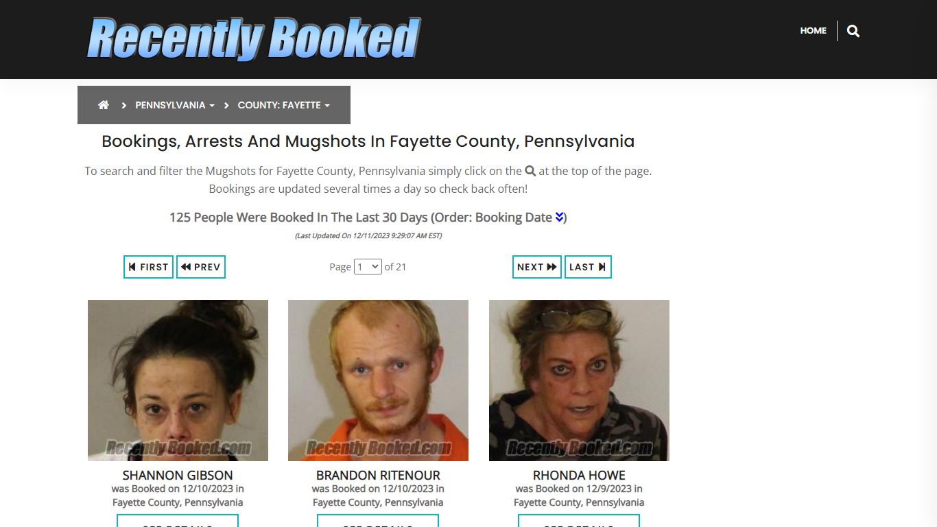Bookings, Arrests and Mugshots in Fayette County, Pennsylvania